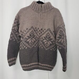 Romney Everest Designs 100% Wool Nordic Quarter Zip Sweater Mens M Grey Nepal